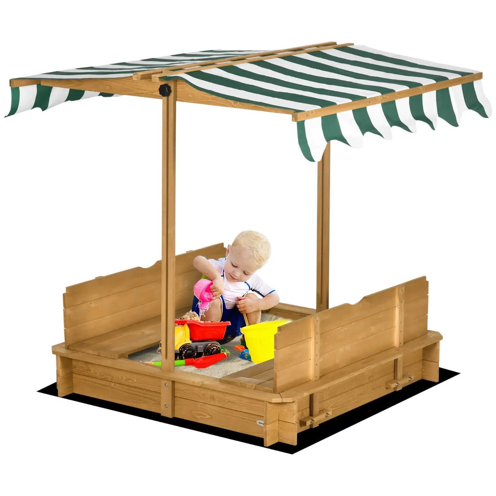 Wooden Sandpit for Kids with Adjustable Canopy Outdoor Garden Play Toy Sandbox - Home and Garden Furniture Shop - rustic - furniture