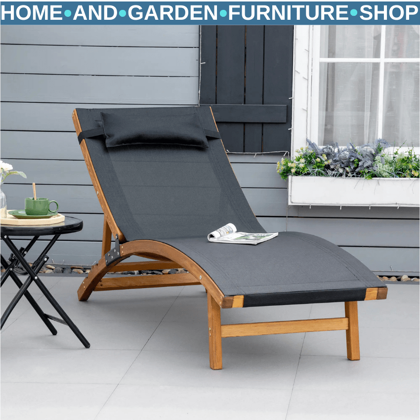 Wooden Sun Lounger Chair with Adjustable Back and Headrest Pillow for Garden Use - Home and Garden Furniture Shop - rustic - furniture