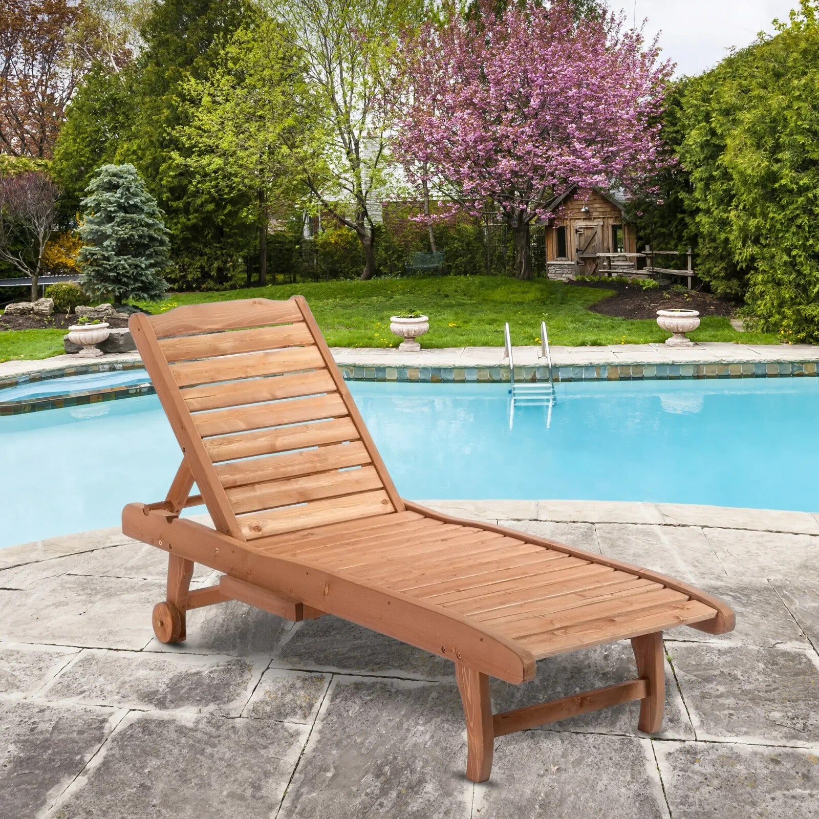Wooden Sun Lounger Outdoor Patio Sun Bed with Pull Out Table - Garden Recliner - Home and Garden Furniture Shop - rustic - furniture