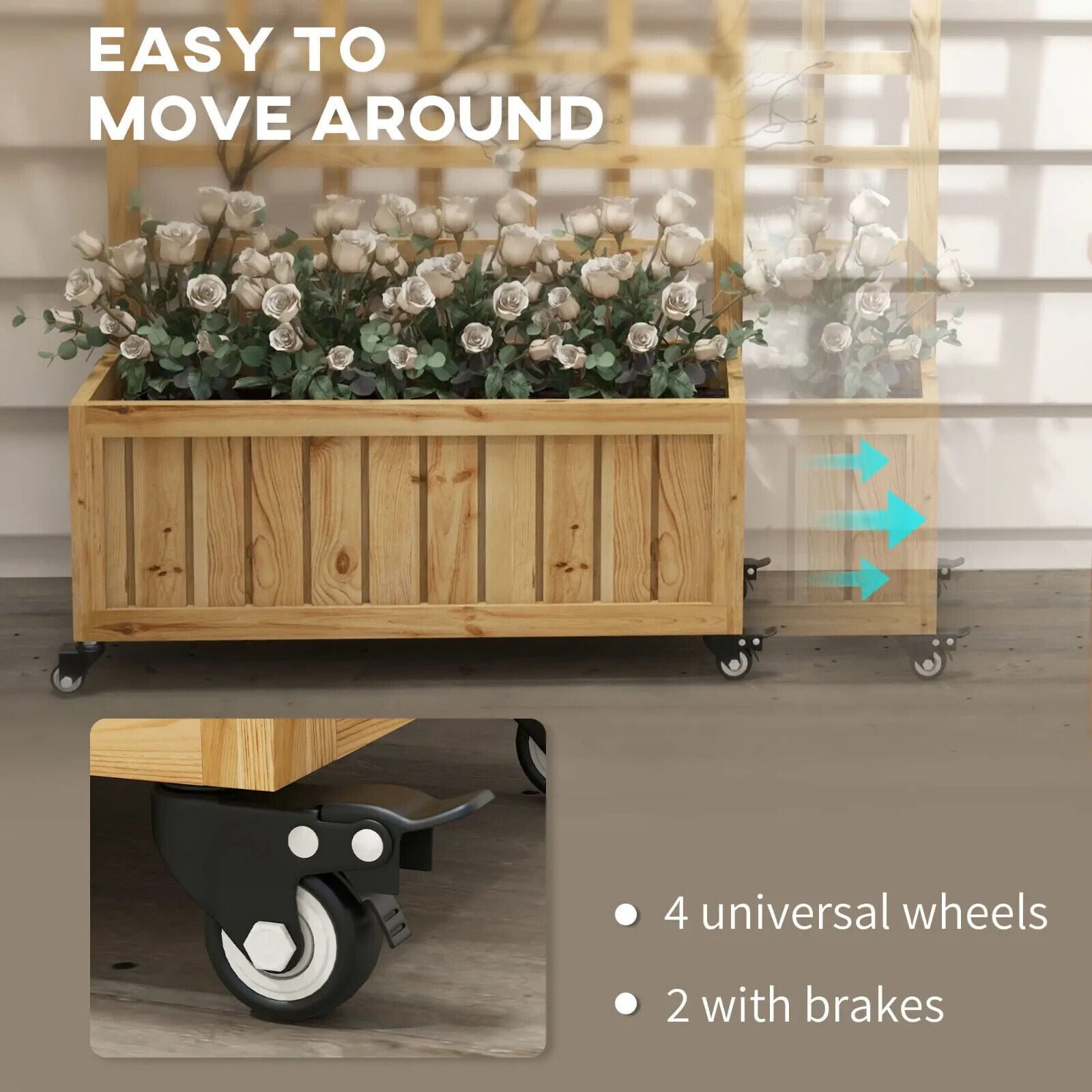 Wooden Trellis Planter Raised Garden Bed with Wheels & Liner for Climbing Plant - Home and Garden Furniture Shop - #rustic - furniture#