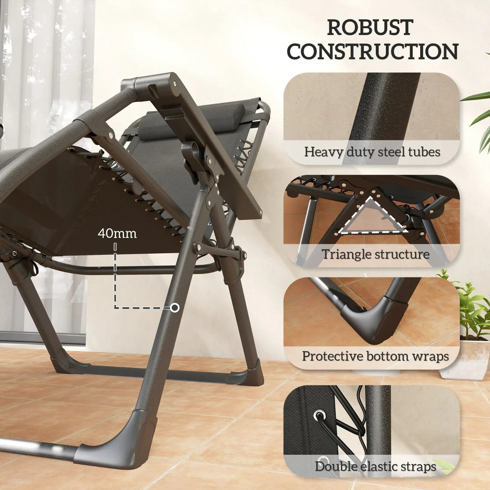 Zero Gravity Chairs Set of 2 Reclining Garden Sun Loungers with Cushions Folding - Home and Garden Furniture Shop - rustic - furniture