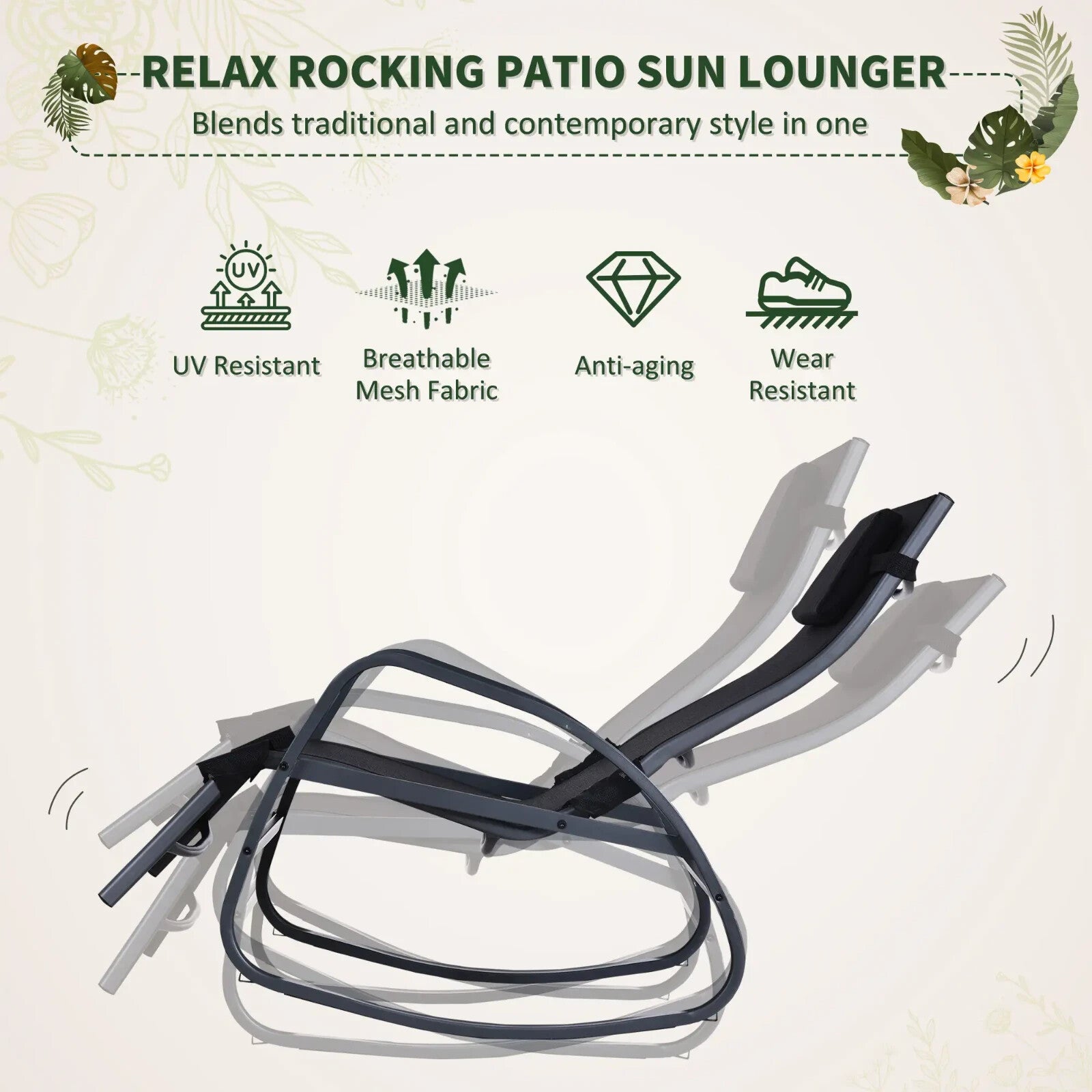 Zero Gravity Rocking Garden Chair with Pillow Outdoor Lounger Metal Frame Seat - Home and Garden Furniture Shop - rustic - furniture